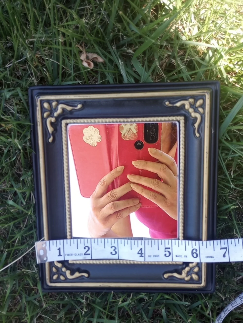 Set of 4 Vintage Black & Gold Decorative Wall Mirrors. 7.5 x 6.5 Inches